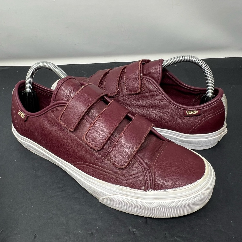 Vans Burgundy Leather Three Strap Skate Shoes Womens 9 Hook And Loop VINTAGE